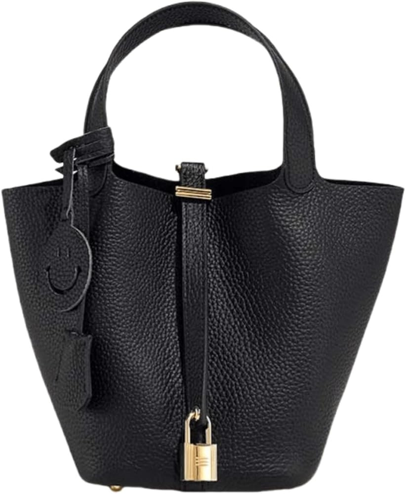 Genuine Leather-Handbags,Bucket-Vegetable Basket-Elegant & Fashionable- with Lock-Portable,fashio... | Amazon (US)