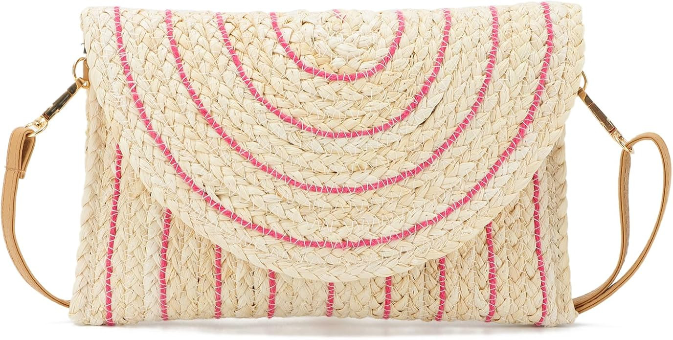 KUANG! Straw Shoulder Bag for Women Woven Purse Beach Envelope Clutch Straw Wallet Crossbody Bag | Amazon (US)