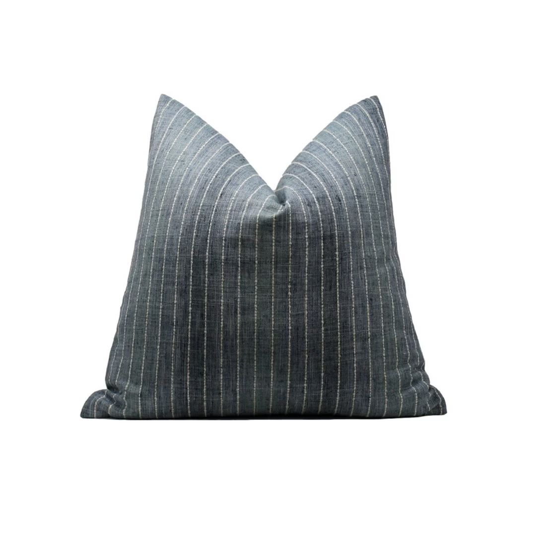 Parson Denim Blue Stripe Pillow Cover, Blue White Stripe Pillow, Blue Ombre Stripe Pillow - Etsy | Etsy (US)