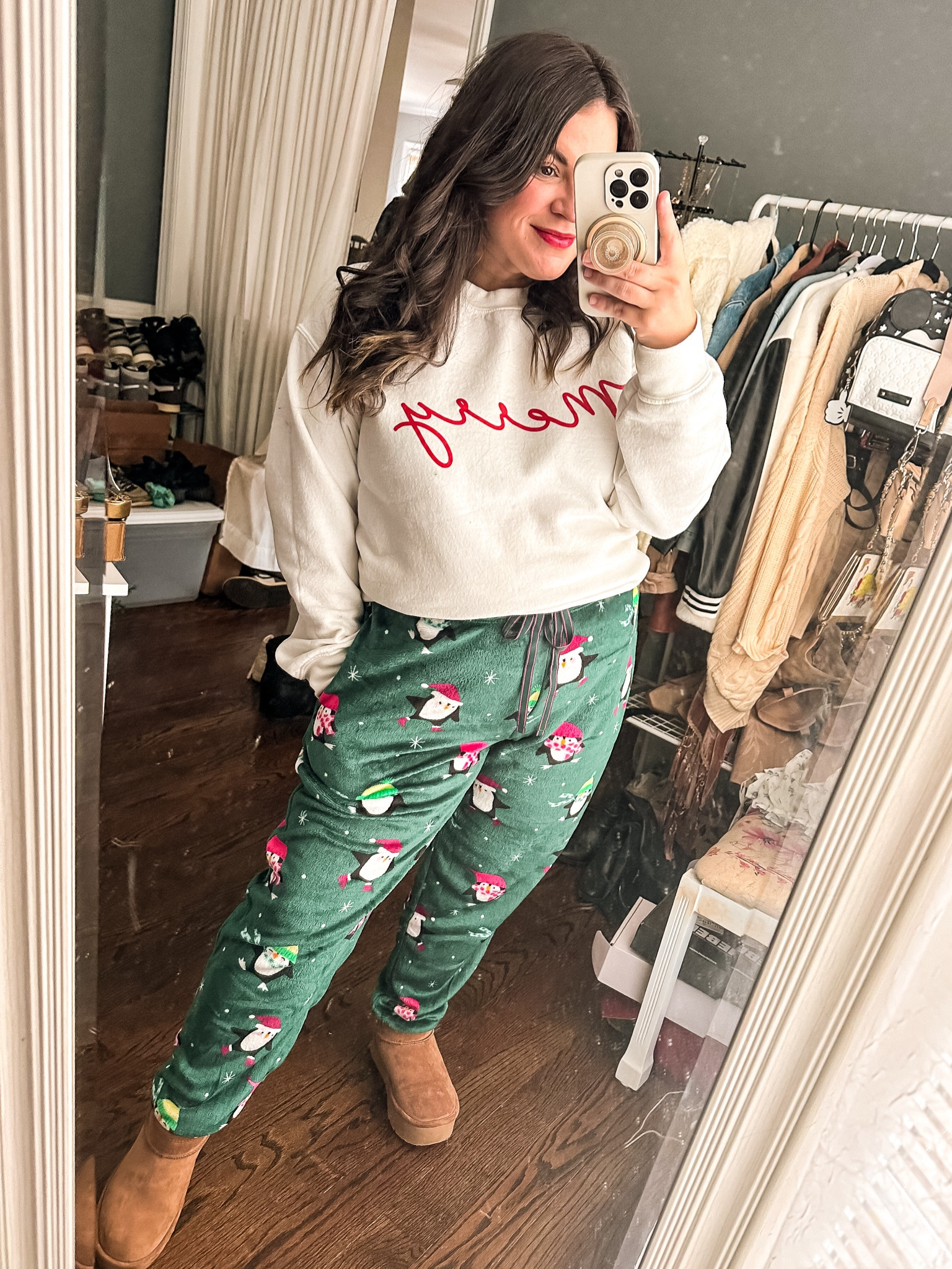We took a trip on the Polar Express yesterday which, of course, calls for cozy pajamas! I picked these pants up for under $10 and paired them with one of my holiday sweatshirts (old but I linked similar) and my look-a-like affordable platform booties.

#LTKHoliday #LTKSeasonal #LTKFindsUnder50