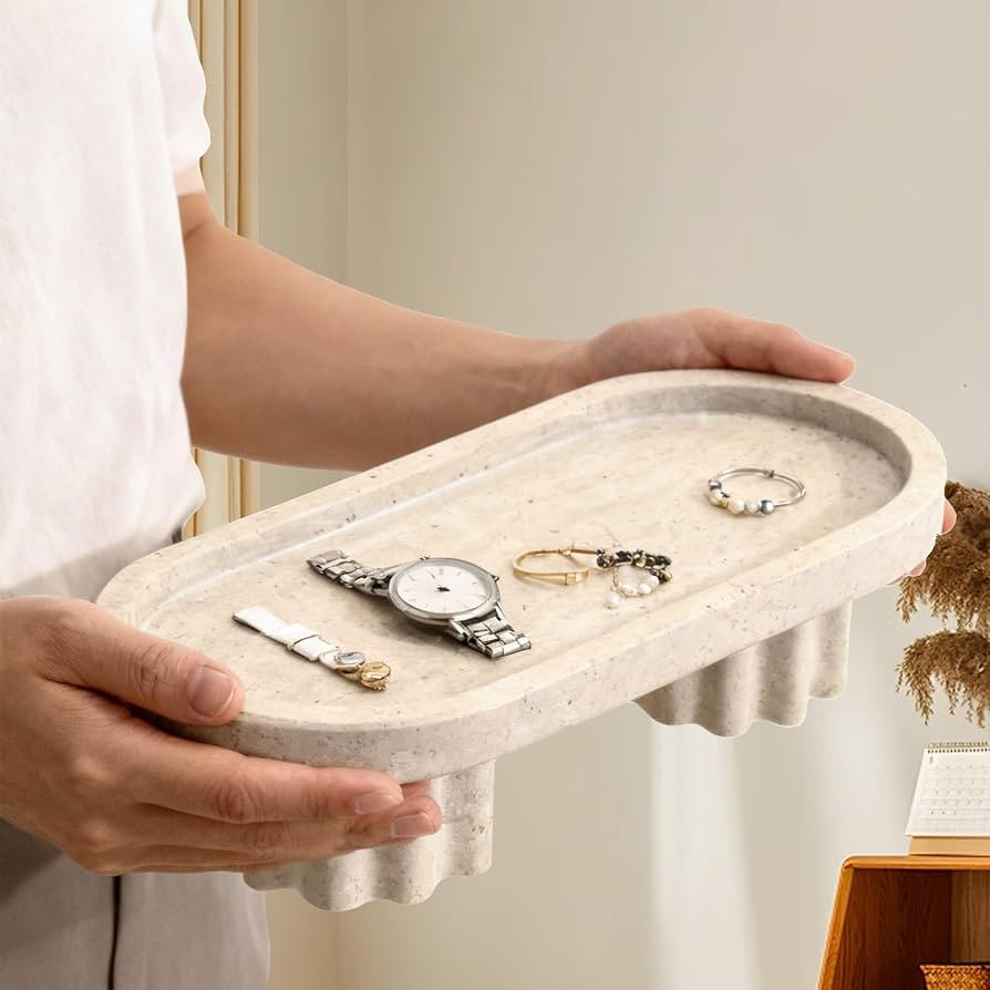 Natural Travertine Marble Oval Tray with 2 Legs, Vanity Decorative Tray for Perfume, Candles, Jew... | Amazon (US)