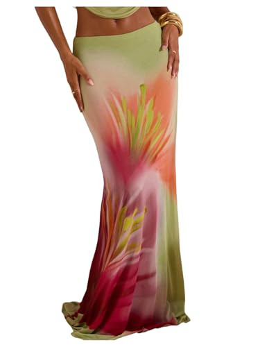 Milumia Women's Floral Low Waist Mesh Maxi Skirt Boho Bodycon Fishtail Long Skirts Green Large at... | Amazon (US)