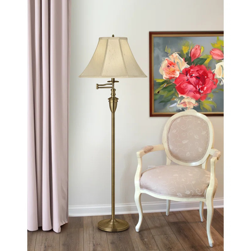 59'' Satin Antique Brass Swing Arm Floor Lamp | Wayfair North America