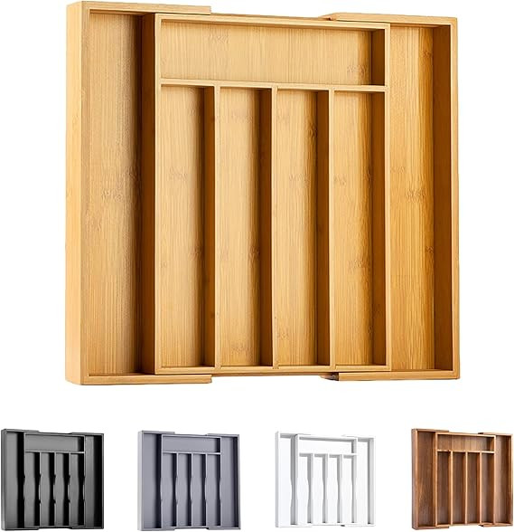 Silverware Organizer Kitchen Drawer Organizer Expandable Bamboo Utensil Holder Cutlery Tray for K... | Amazon (US)