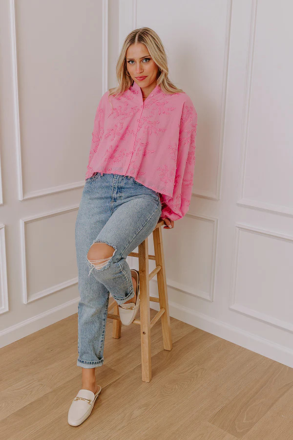 Lost In Love Embroidered Button Up in Pink | Impressions Online Boutique