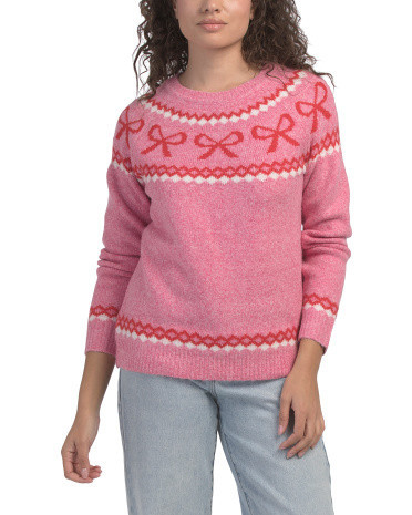 Bow Fair Isle Sweater, Nylon/Spandex/Polyester | TJ Maxx
