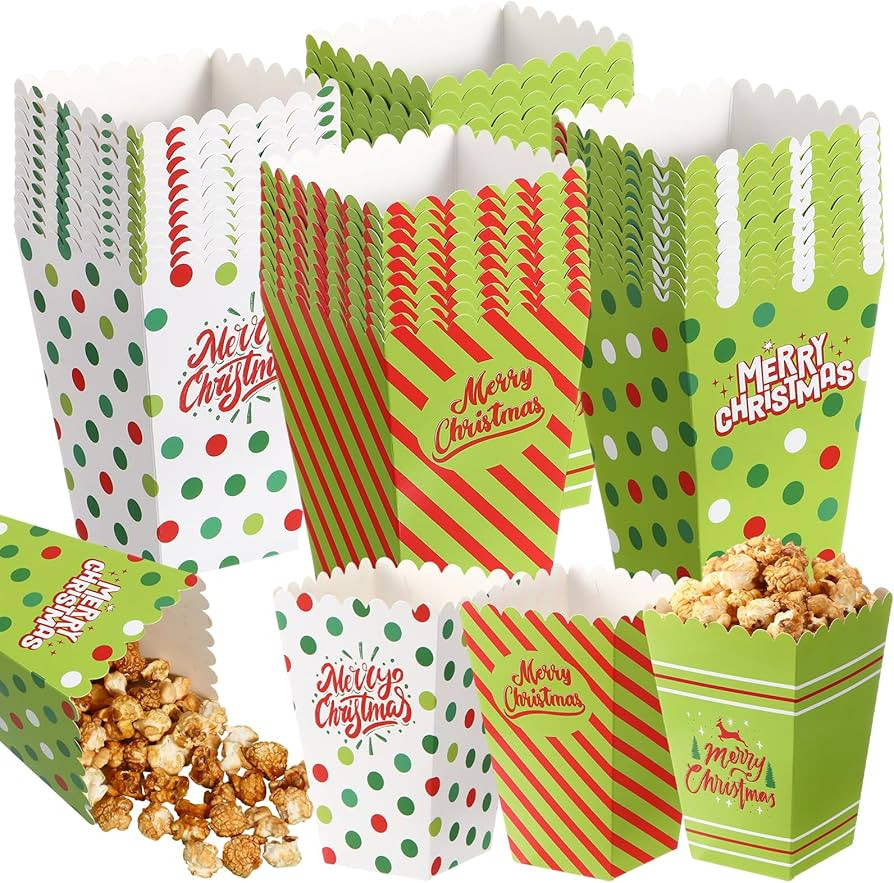 Baderke 48 Pcs Christmas Popcorn Boxes Mini Xmas Treating Candy Cookie Treat Box Snowman Santa Sn... | Amazon (US)