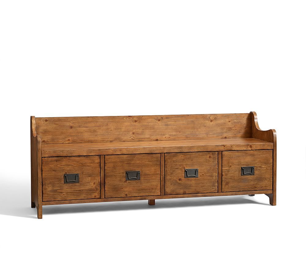 Wade 68&amp;quot; Entryway Bench with Drawers, Weathered Pine | Pottery Barn (US)
