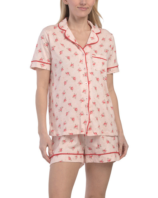 2pc Organic Cotton Printed Floral Shirt And Shorts Pajama Set | TJ Maxx