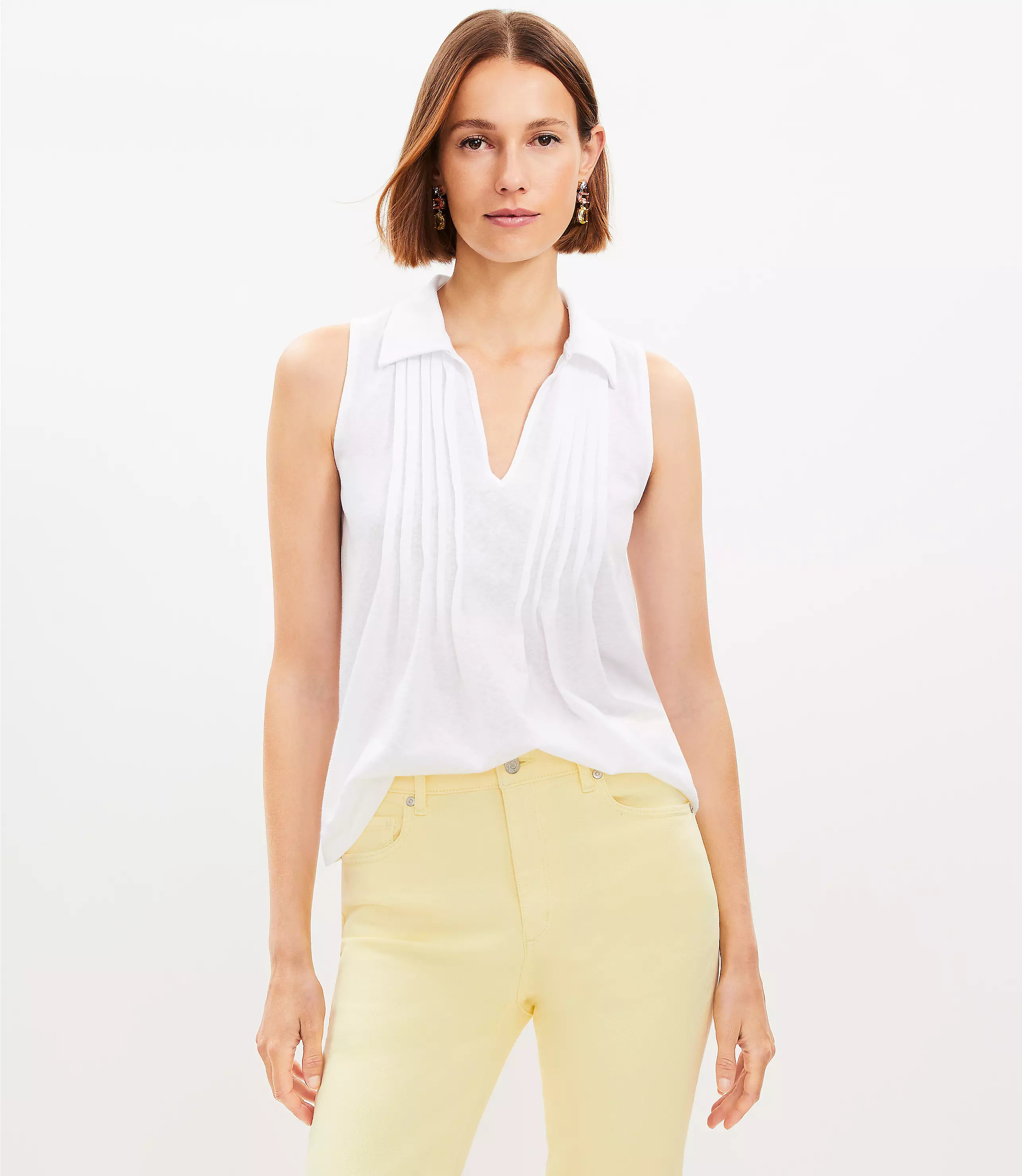 Pintucked Collared Tank Top | LOFT