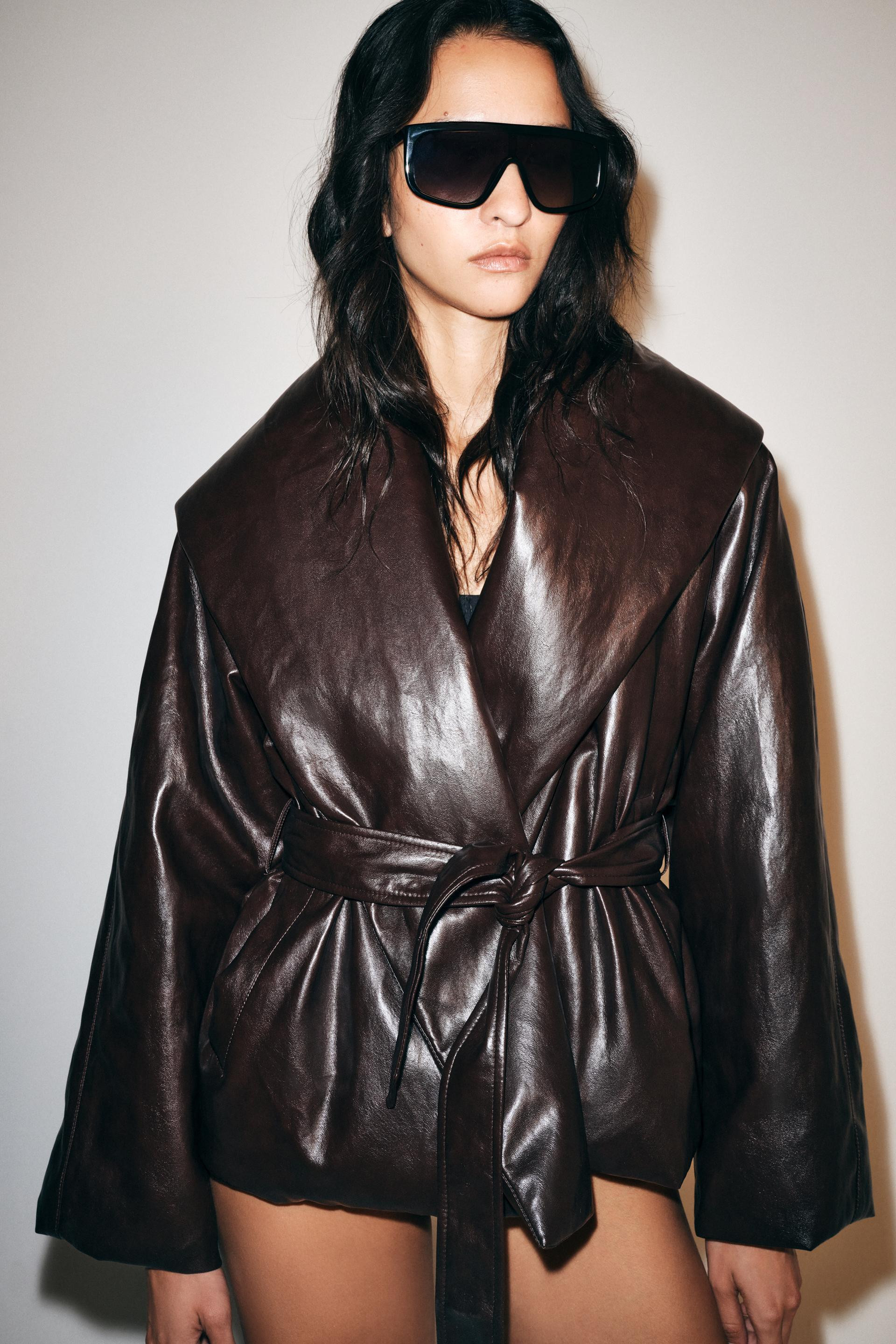 Zara - Zw Collection Padded Faux Leather Jacket - Dark Burgundy - S - Woman | Zara US