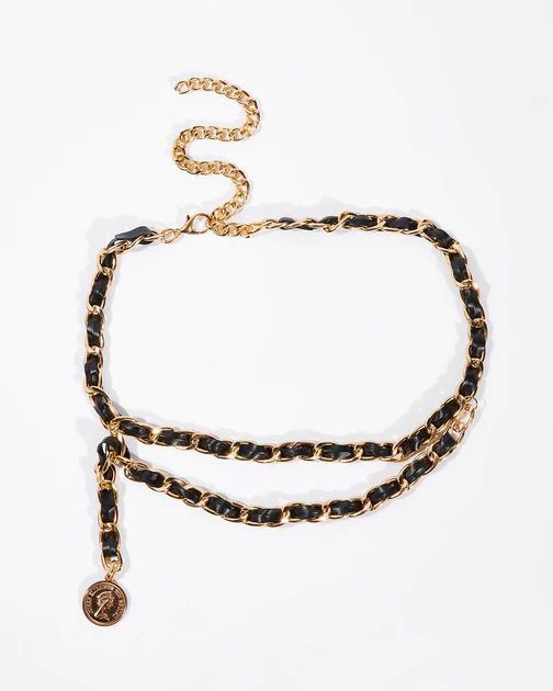 Shashi - Classy Lasso Faux Leather Chain Belt - Black/Gold | VICI Collection