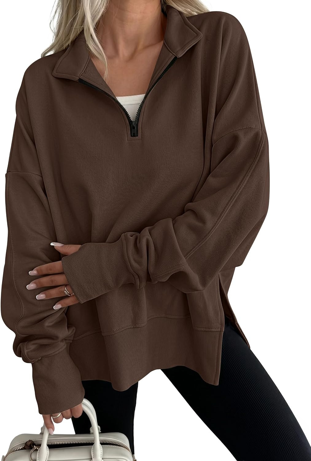 ANRABESS Womens Quarter Zip Pullover Oversized Sweatshirts | Amazon (US)