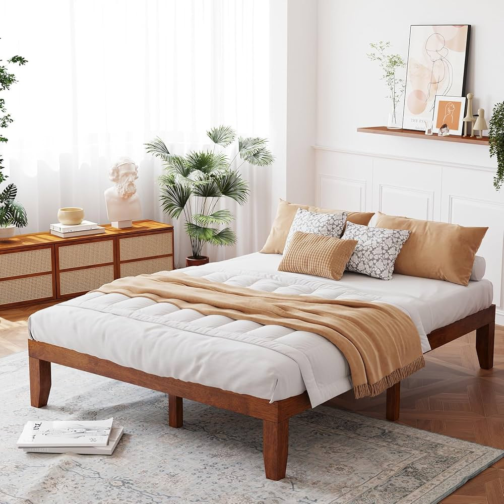 Giantex 14 Inch Queen Wood Platform Bed Frame, Minimalist Style Mattress Foundation with Solid Ru... | Amazon (US)