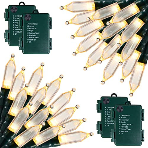 Battery Operated Christmas Lights 4 Pack 20 LED Mini String Lights with 8 Modes Waterproof Tree Lights for Xmas Outdoor Indoor Holiday Party Garden Decor, Warm White | Amazon (US)