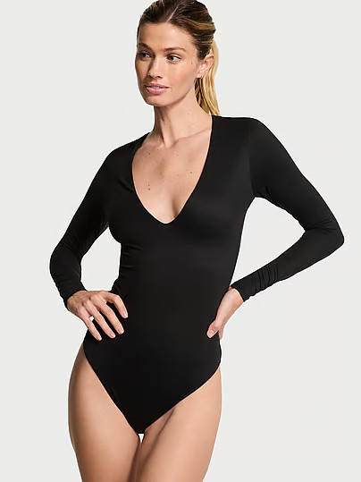 Bodywear By Victoria With FeatherSoft™ Innovation V-Neck Bodysuit, Black, L - Women's Tops - Victoria's Secret | Victoria's Secret (US / CA )