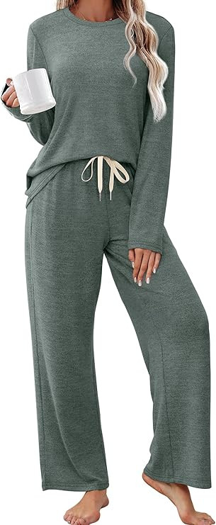 SAMPEEL Pajamas for Women Set Comfy Lounge Sets Two Piece Long Sleeve Cute Pjs Soft Sleepwear Win... | Amazon (US)