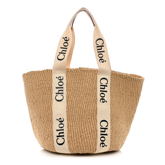 Chloe Raffia Large Woody Tote White | FASHIONPHILE (US)