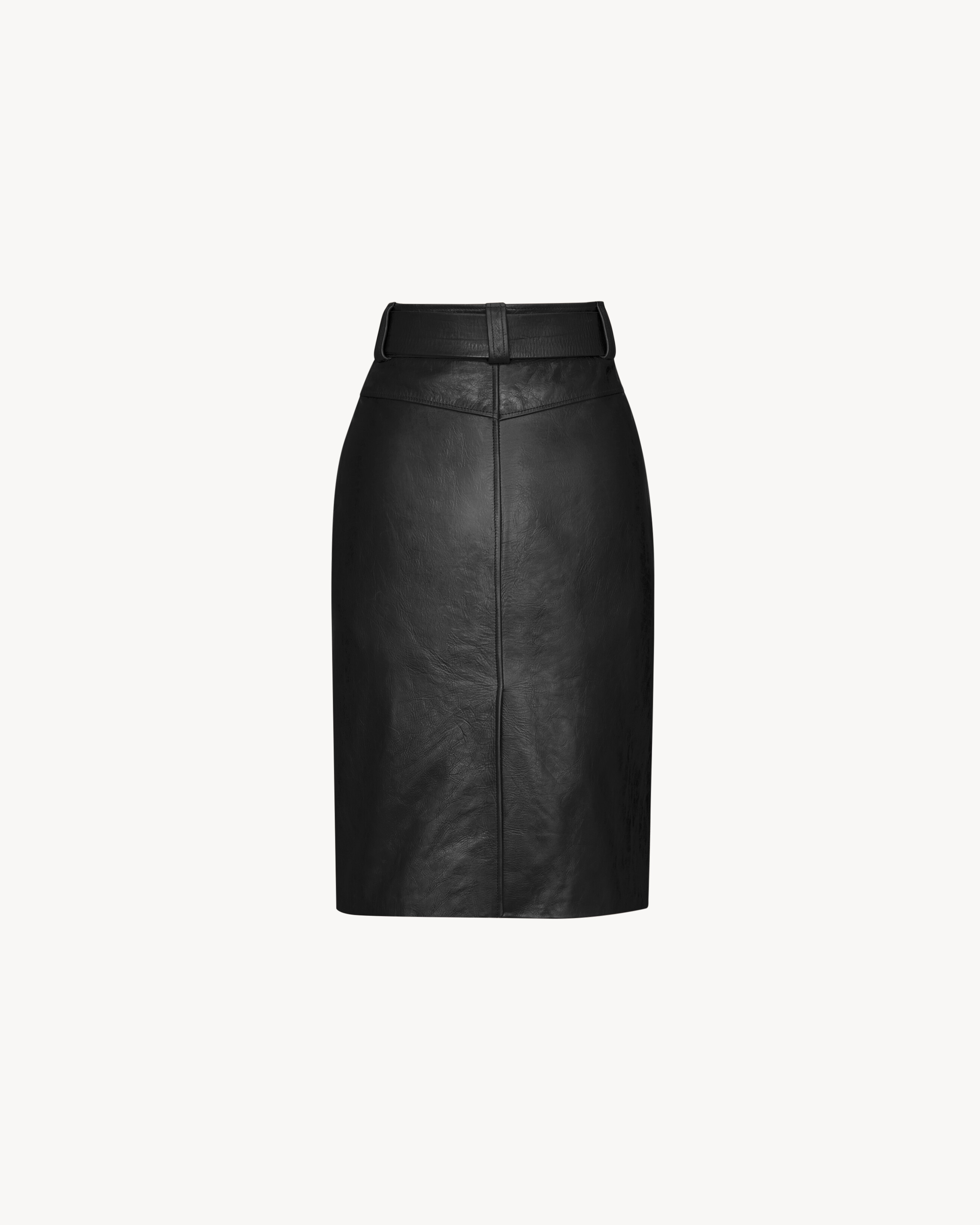belted pencil skirt in creased leather | Saint Laurent Inc. (Global)