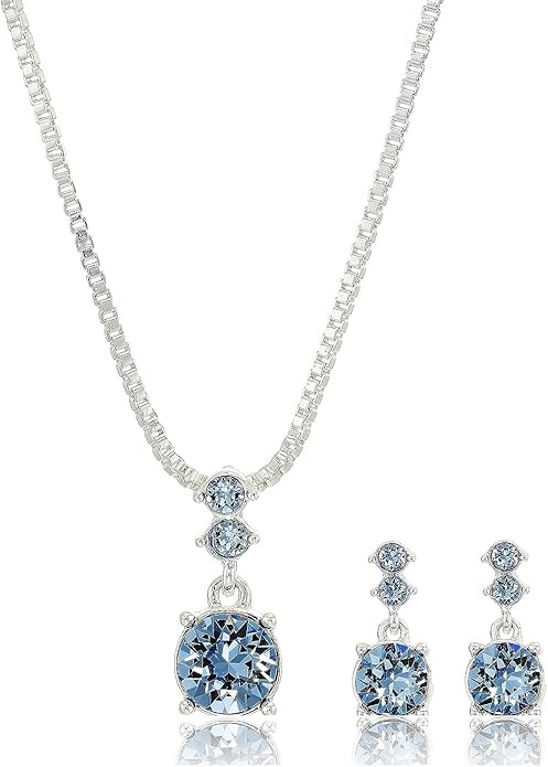 Nine West Women's Boxed Necklace/Pierced Earrings Set, Silver/Blue, One Size | Amazon (US)