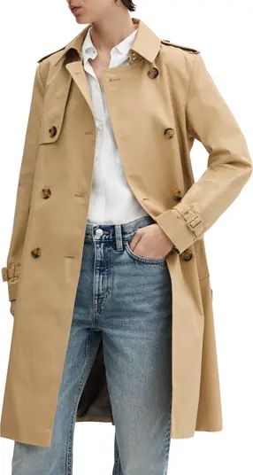 MANGO Classic Double Breasted Water Repellent Cotton Trench Coat | Nordstrom | Nordstrom