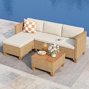 MIXPATIO Wicker Outdoor Patio Furniture Set 3 Pieces Patio Chaise Longue Conversation Set, Rattan... | Amazon (US)