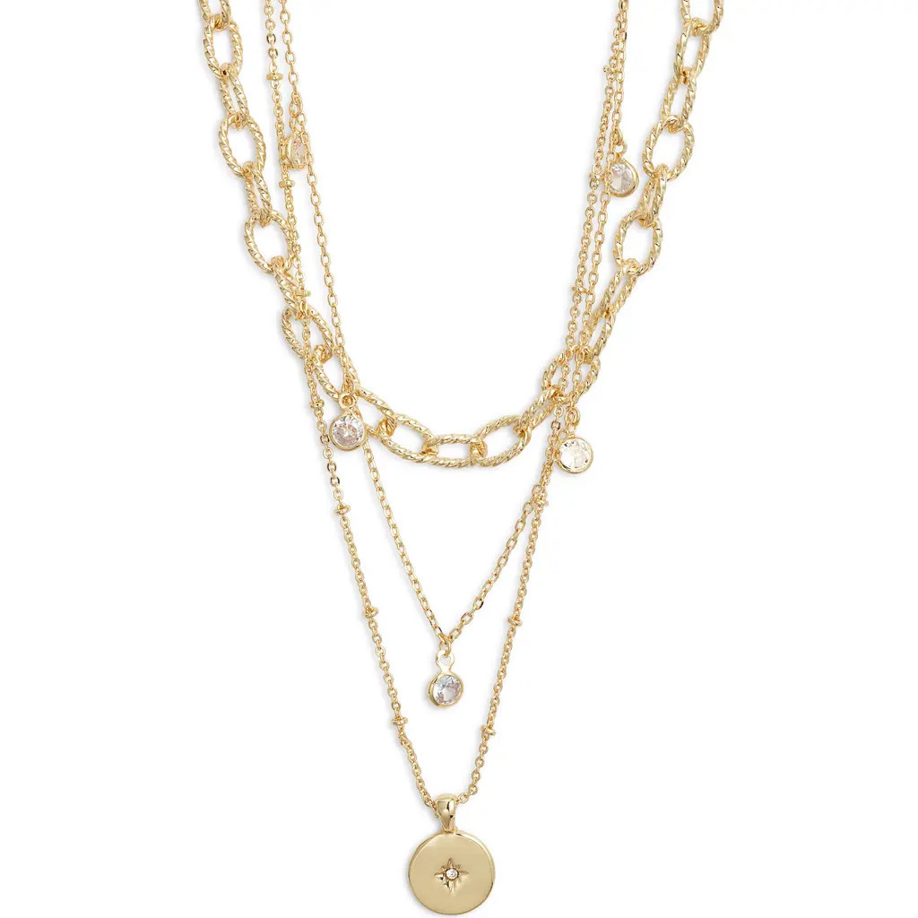 Nordstrom Set of 2 Crystal Charm Layered Necklaces in Clear- Gold at Nordstrom | Nordstrom