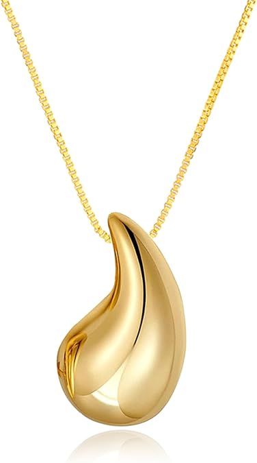 Bi&Yamigeo Teardrop Necklace Earring set,18K Gold Stainless Steel Tear Drop Necklaces Earrings Ri... | Amazon (US)