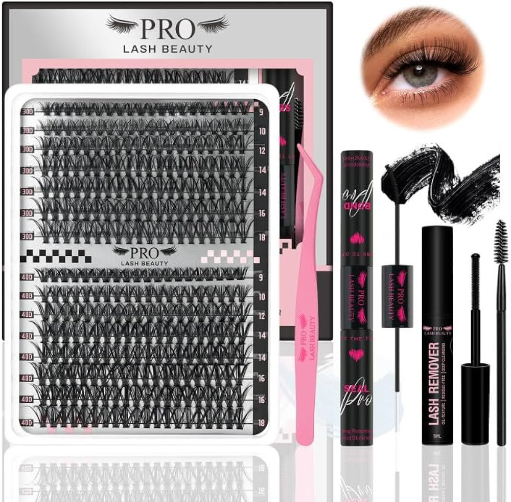 Lash Extension Kit 300 Pcs Lash Clusters Eyelash Extension Kit with Lash Bond and Seal Lash Remov... | Amazon (US)