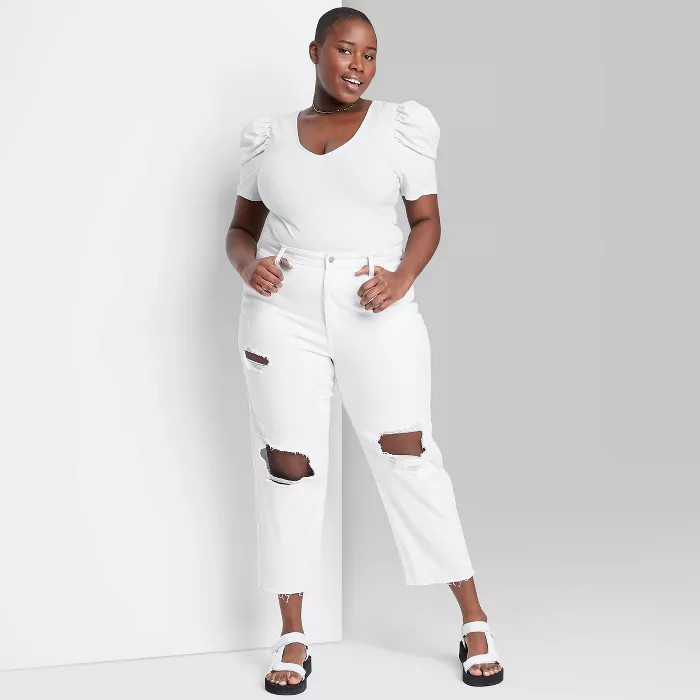 Women's Super-High Rise Distressed Straight Jeans - Wild Fable™ White | Target