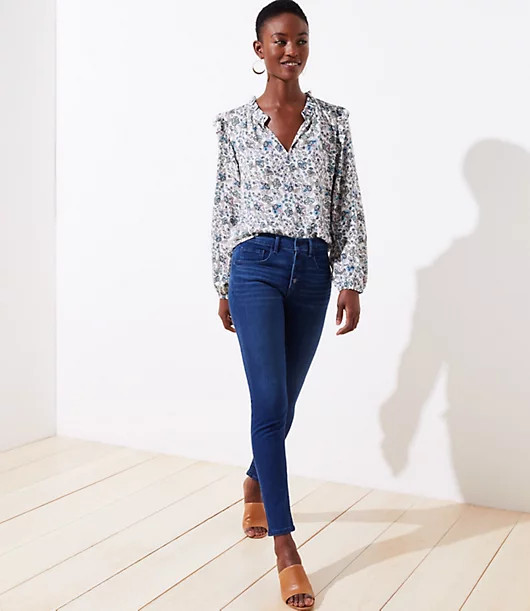 LOFT Button Fly Skinny Jeans in Refined Blue Wash | LOFT