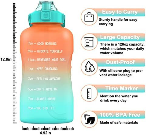 Large 1 Gallon/128oz Motivational Water Bottle with Time Marker & Straw, Koeka Multifunctional Leakp | Amazon (US)