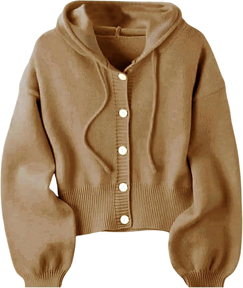 SOLY HUX Women's Cropped Cardigan Button Down Hooded Knit Cardigan | Amazon (US)