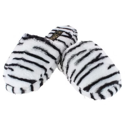 CTM Women's Plush Animal Print Slippers, Small, White | Target