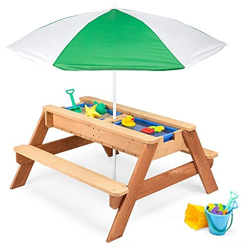 Best Choice Products Kids 3-in-1 Sand & Water Activity Table, Wood Outdoor Convertible Picnic Table  | Amazon (US)