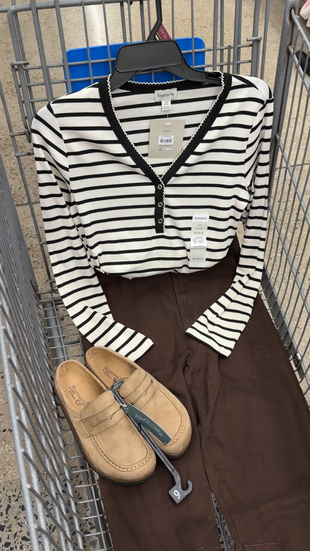 Walmart outfit idea with these henley tops, brown pants and the cutest Birkenstock look for less clogs which come in several colors, get great reviews for comfort too. #walmartfashion #lookalike