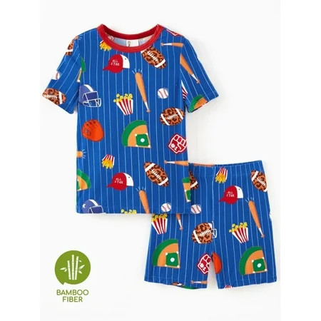 PatPat Pajamas for Toddler Viscose from Bamboo Boys Snug Fit Pajamas Kids Short Sleeve Graphic Top & Pj Pants Breathable Sleepwear Sets, Blue, 2T | Walmart (US)