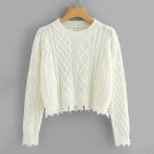 Raw Hem Geo Pattern Crop Sweater | SHEIN