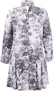 Women Floral Mini Dress Long Sleeve Stand Collar Button Up Elegant Work Swing Short Pleated Dress | Amazon (US)