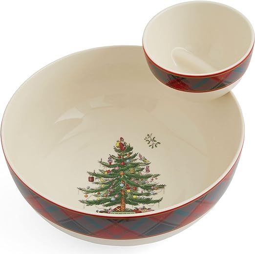 Spode Christmas Tree Tartan Tiered Chip and Dip Serving Set - Festive 2-Piece Set for Holiday Ent... | Amazon (US)