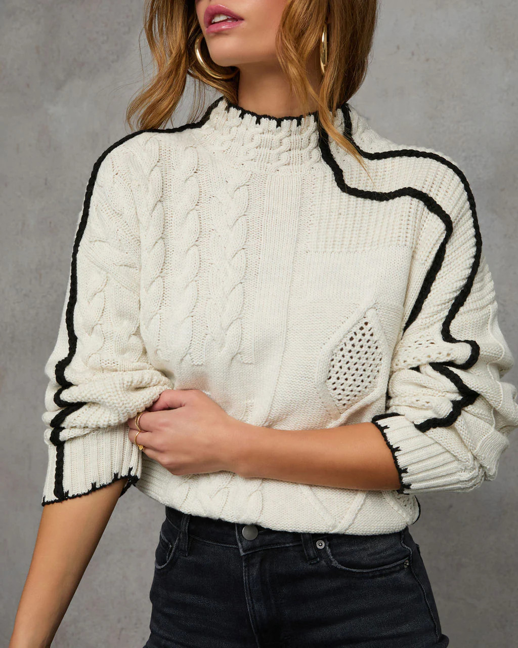 Lerleen Contrast Trim Cable Knit Sweater | VICI