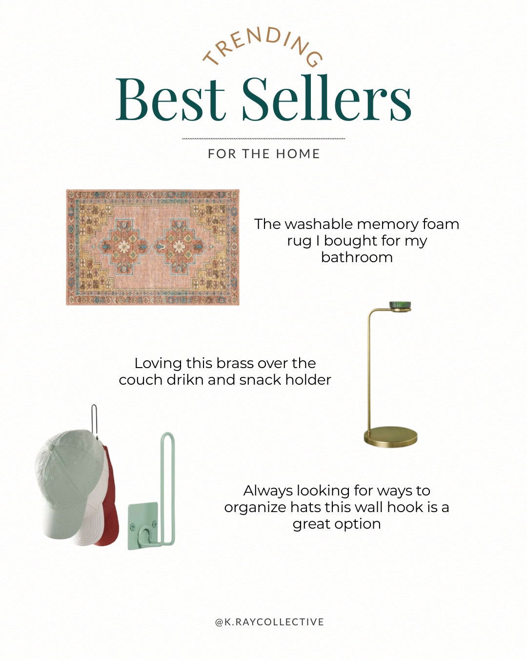 Best selling home finds from Target!  I’m obsessed with this memory foam washable vintage inspired rug. I have two in my master bathroom.  Just added to my car, this drink and snack holder for my living room couch. And I asked I found a great way to organize baseball caps.

#TargetFinds #targethome #homedecor #springdecor 
￼￼

#LTKHome #LTKSeasonal #LTKmomlife