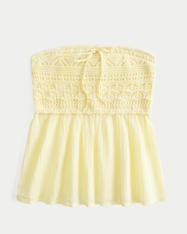 Women's Easy Crochet-Style Strapless Babydoll Top | Women's Spring Break Checklist | HollisterCo.... | Hollister (US)