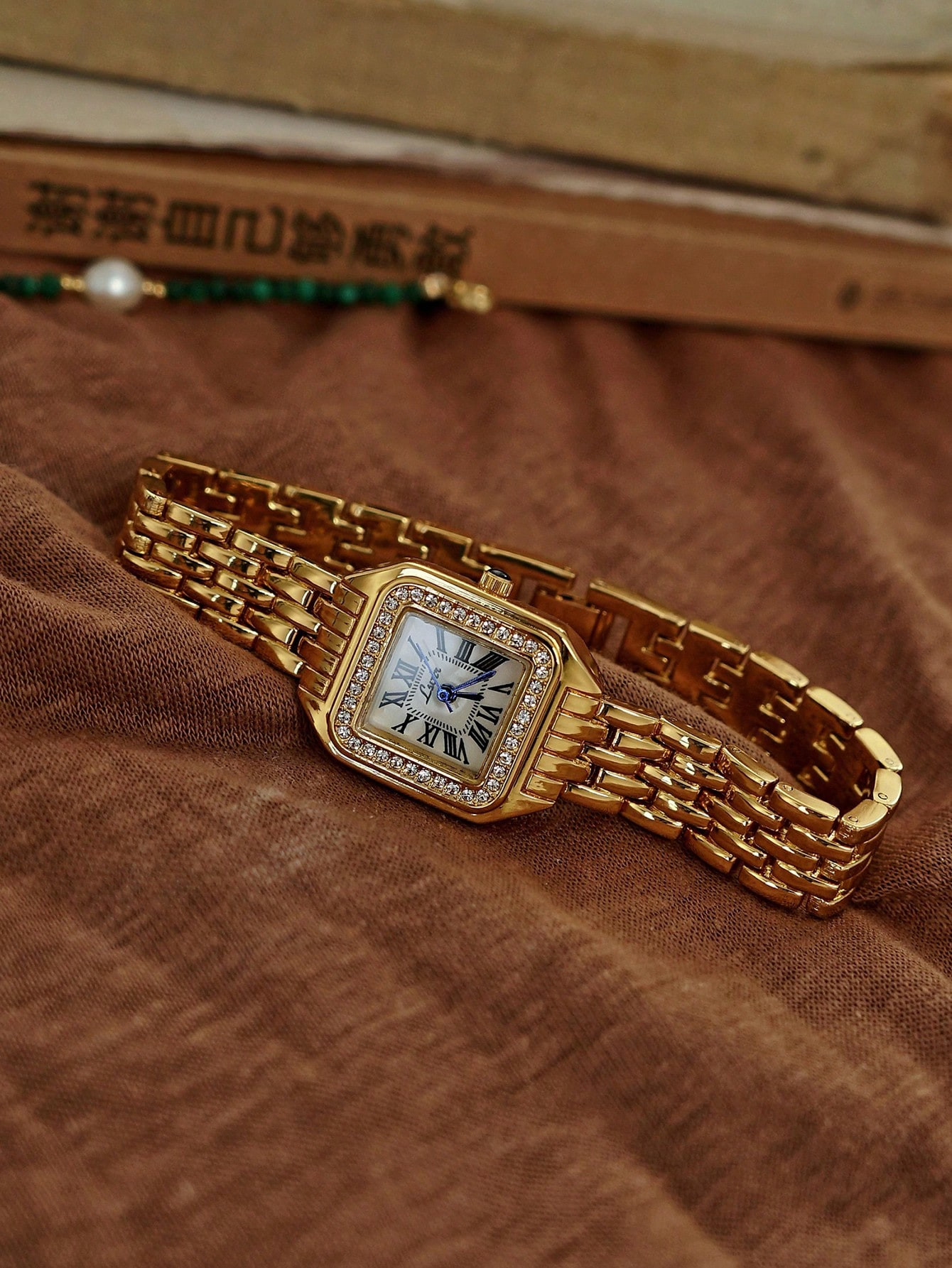 1pc New Arrival Gold-Tone Square Dial Women's Waterproof Watch With Inlaid Rhinestone, Elegant & ... | SHEIN