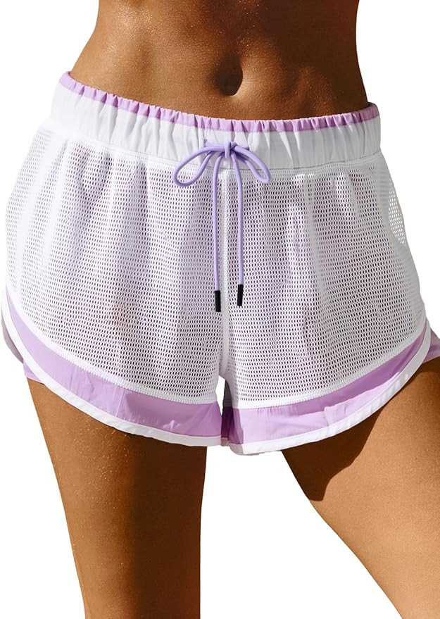 Fisoew Women Athletic Shorts 2 in 1 Running High Split Color Block Workout Yoga Mesh Shorts Pocke... | Amazon (US)