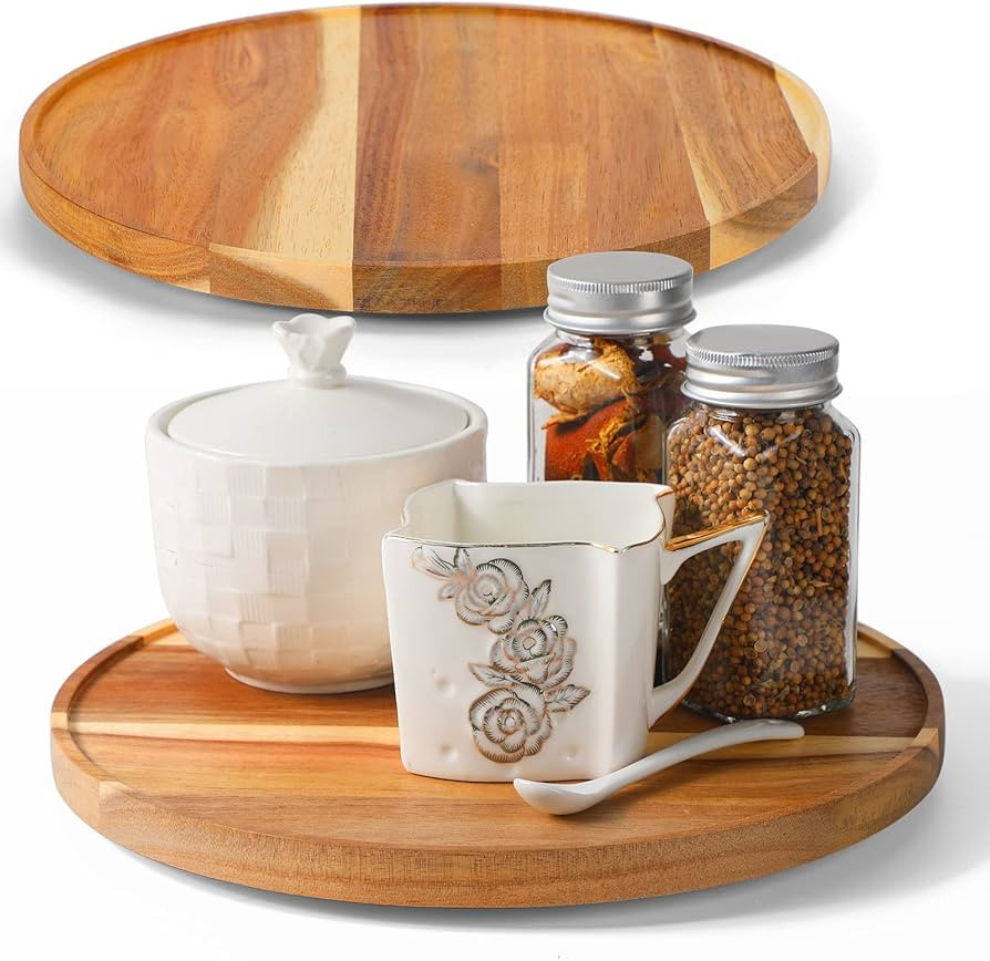 [ 2 Pack ] 12-inch Acacia Wood Lazy Susan Organizers, ACIAZAAZ Lazy Susan Turntable for Cabinet, ... | Amazon (US)