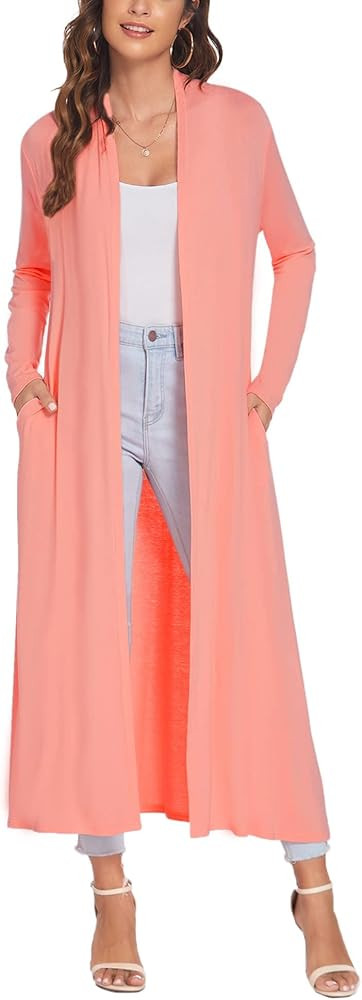 Bluetime Women Floor Length Open Front Drape Cardigan Lightweight Long Sleeve Maxi Duster with Pocke | Amazon (US)