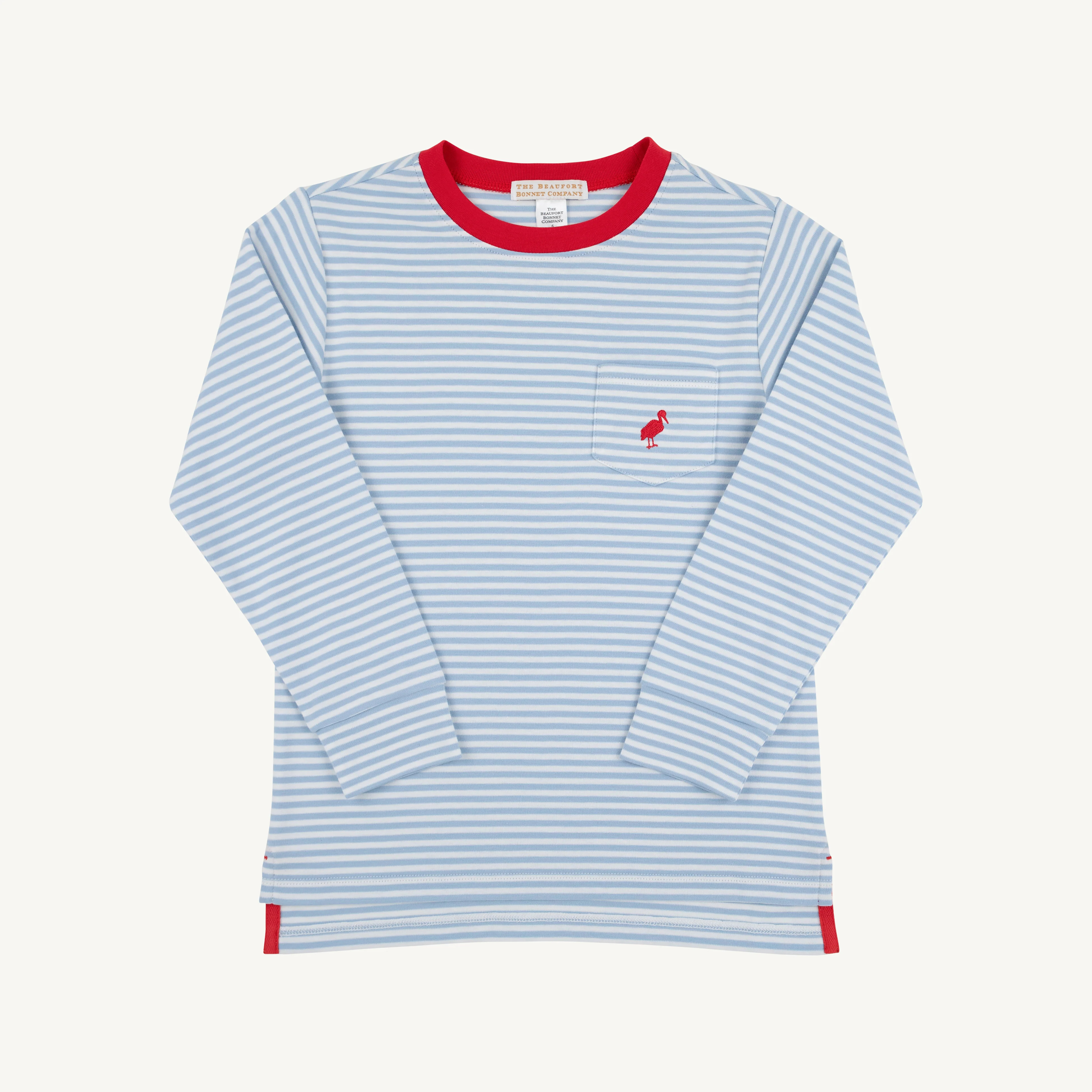 Long Sleeve Carter Crewneck - Barrington Blue Stripe with Richmond Red | The Beaufort Bonnet Company