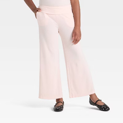 Girls' Foldover Waist Cozy Rib-Knit Flare Pant - art class™ Pink S | Target