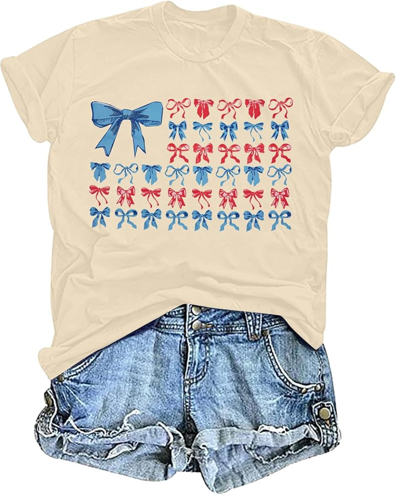 ALLTB American Flag Patriotic Shirts Women 4th of July Coquette Bow Graphic Shirt Independence Da... | Amazon (US)